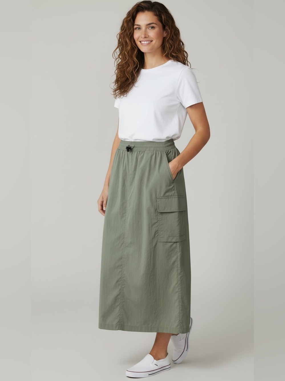 Frank Stone Olive Green Maxi Cargo Skirt with Drawstring Waist - Picture 1 of 14